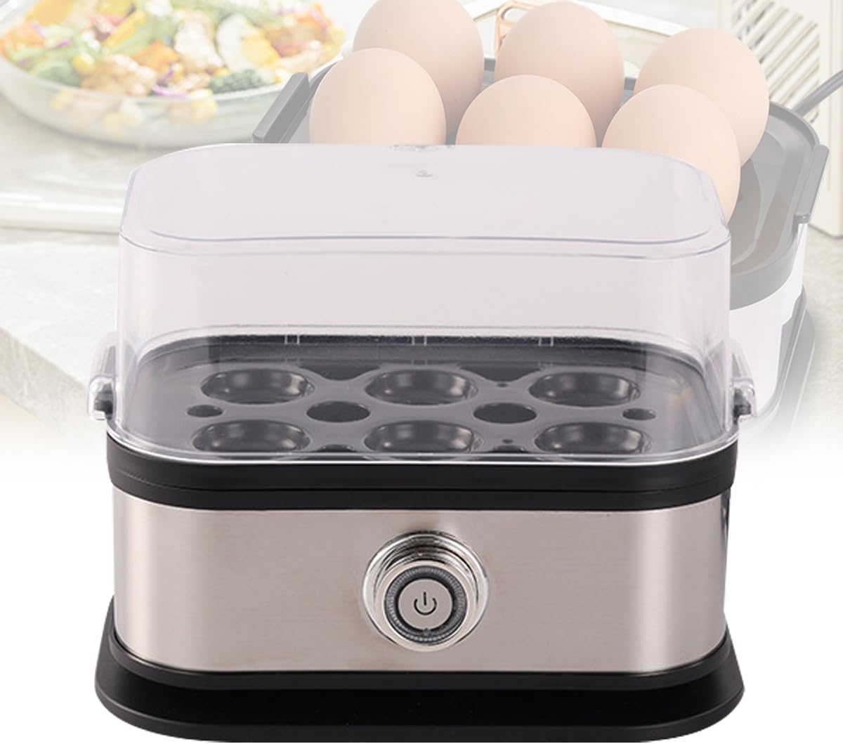 Egg Cooker - Stainless Steel with Auto Shut Off for Perfect Soft, Medium, Hard Boiled Eggs and Poaching,1pcs