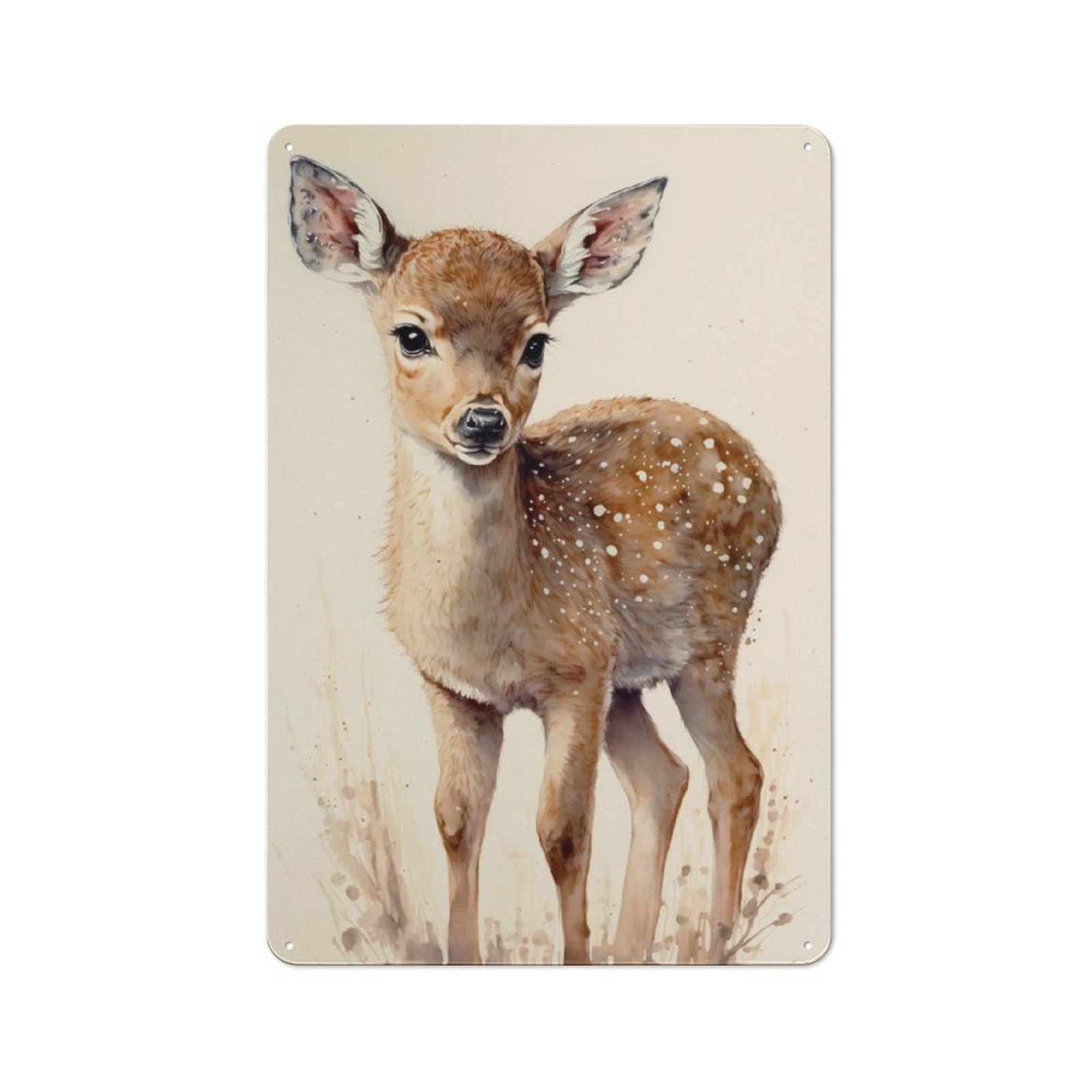 Classic Cute Deer Fawn Painting Metal Gift Sign 30x20cm, Small Space Decor for Home, Shop, Pub Or Studio Wall