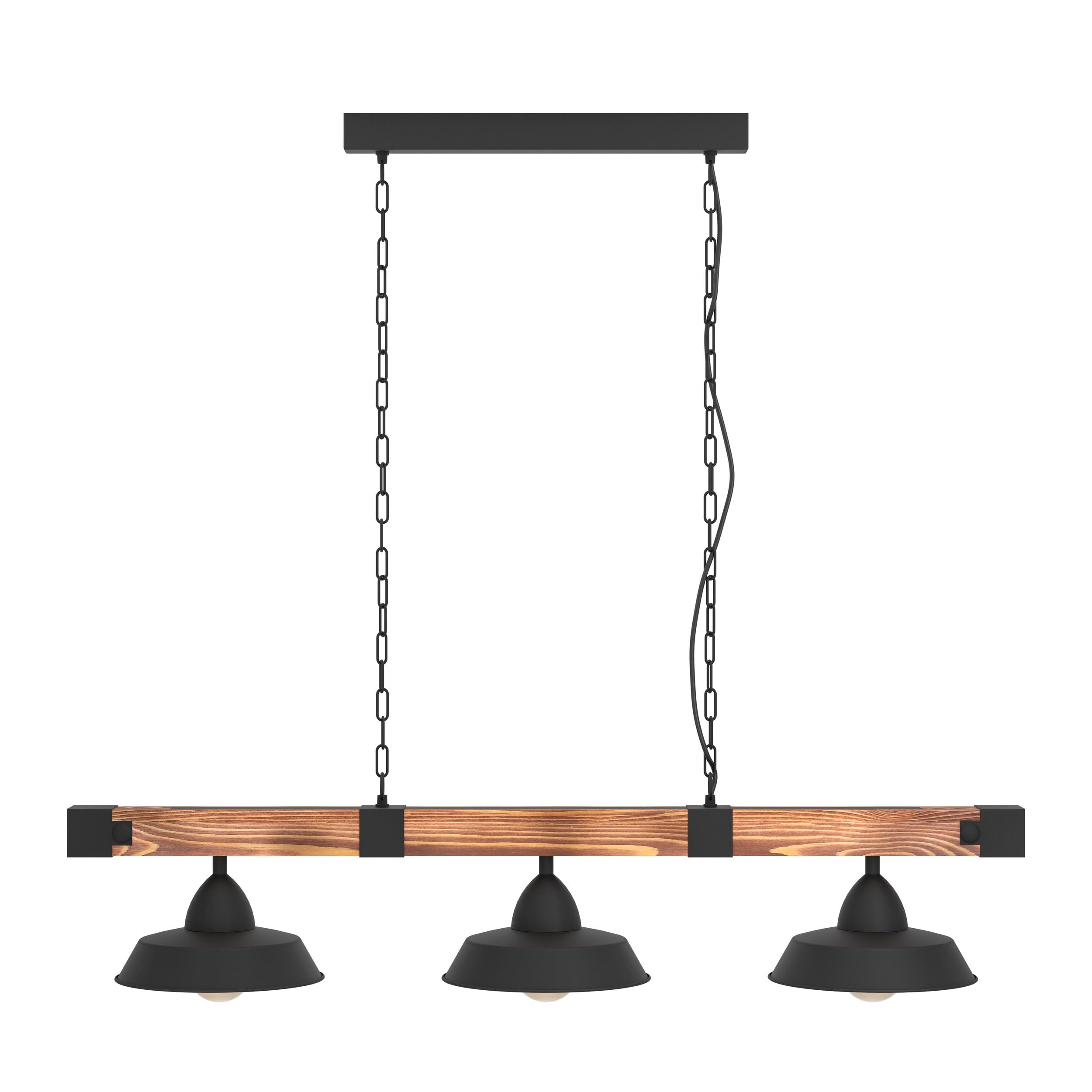 EGLO Hängelampe Oldbury 2 flammige Vintage Pendelleuchte | im Industrial Design, Pendellampe aus Stahl und Holz, Farbe Schwarz, braun rustikal, E27, 118 cm, FSC zertifiziert