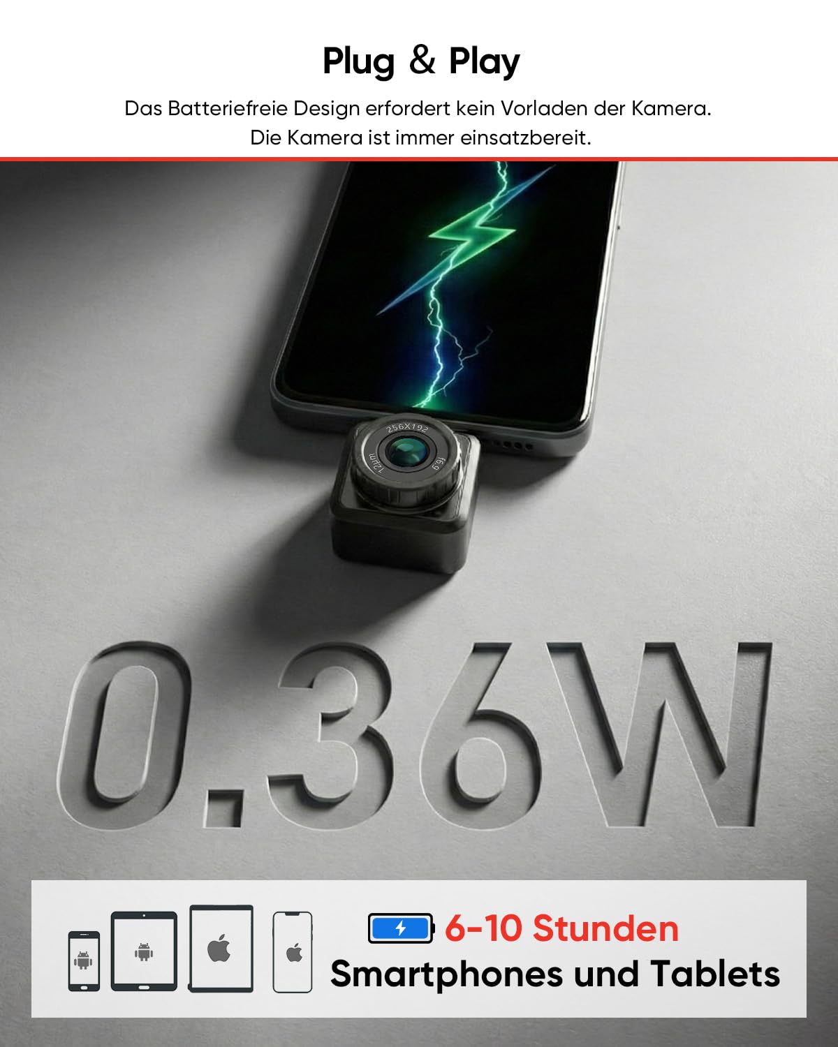 HIKMICRO Mini2Plus V2 Wärmebildkamera für USB-C iOS/Android, 256×192 IR-Auflösung, 512×384 SuperIR, einstellbares Fokus-Objektiv, für Smartphones/Tablets, unterstützt die neuesten iPhone-Modelle