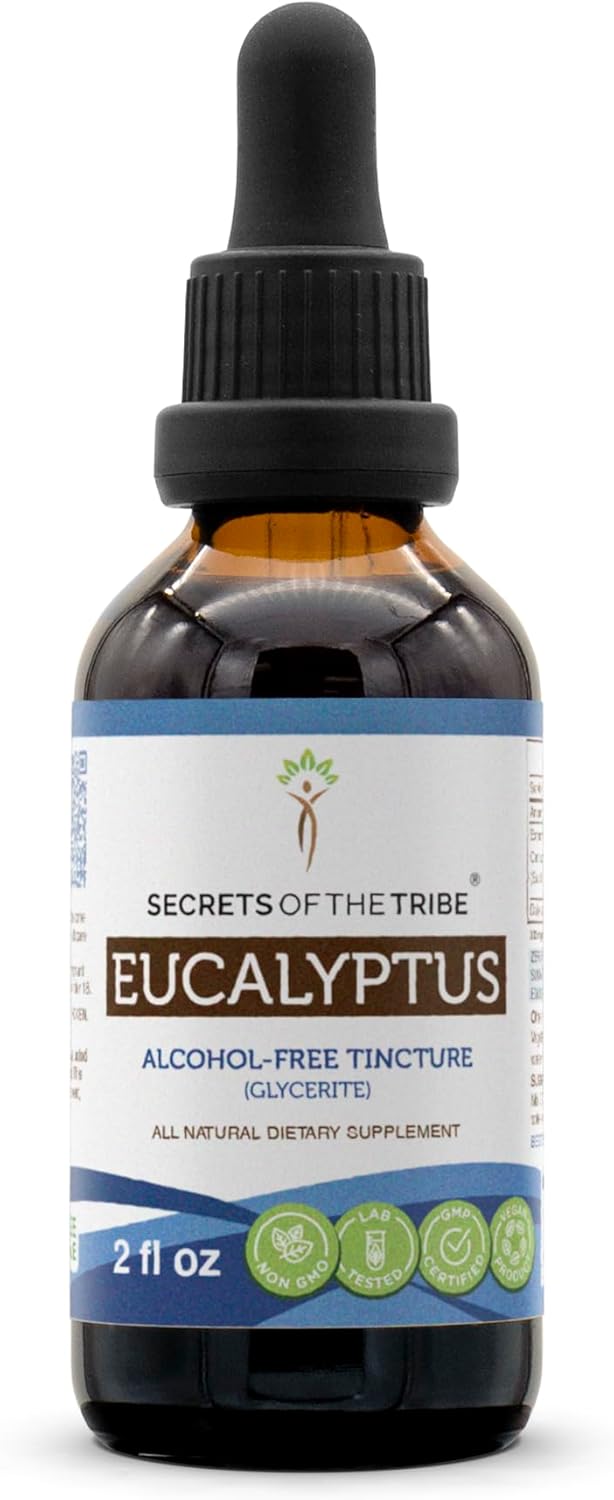 Secrets of the Tribe Eucalyptus Alcohol-Free Liquid Extract, Eucalyptus Globulus Dried Leaf Tincture Supplement (2 FL OZ)