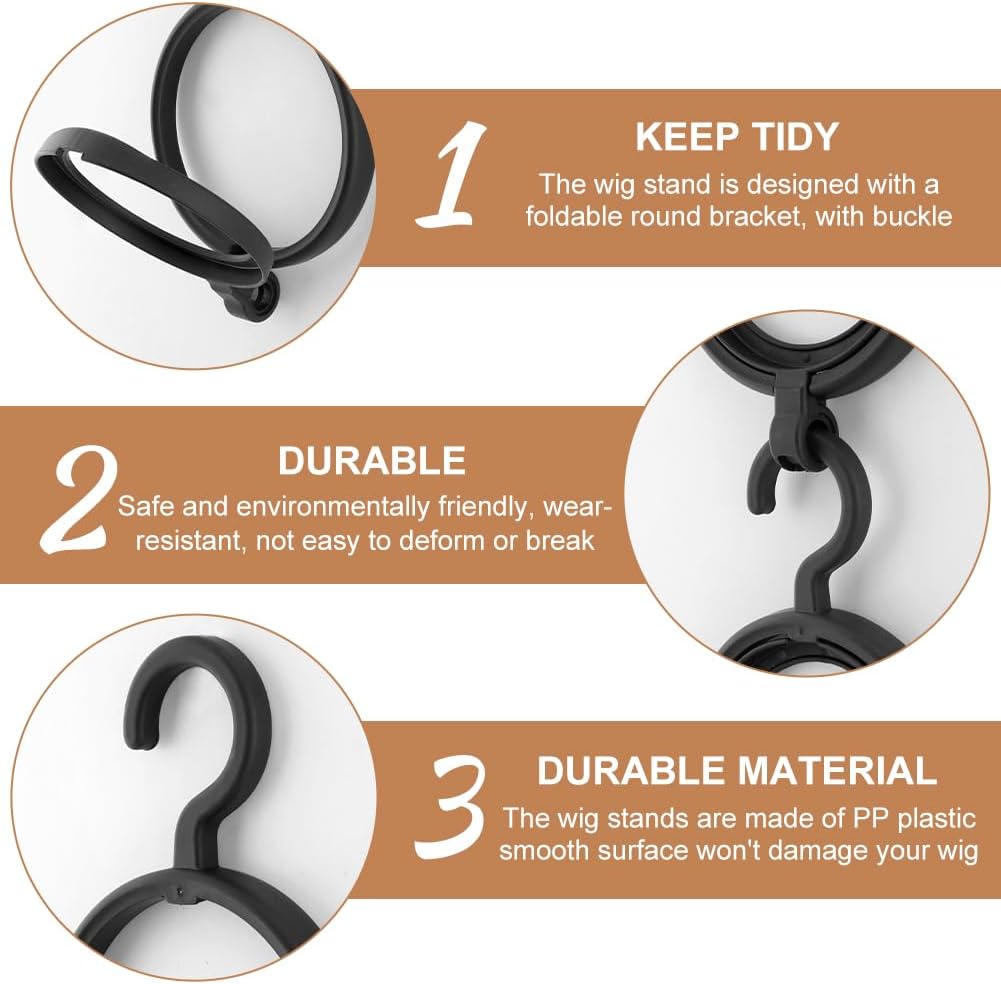 iayokocc 3 Pack Hanging Wig Stand Set, Foldable Hanging Wig Hanger Holder, Collapsible Wigs & Baseball Cap Stand Display Storage Rack for Multiple Hats Display Styling Hair Replacement