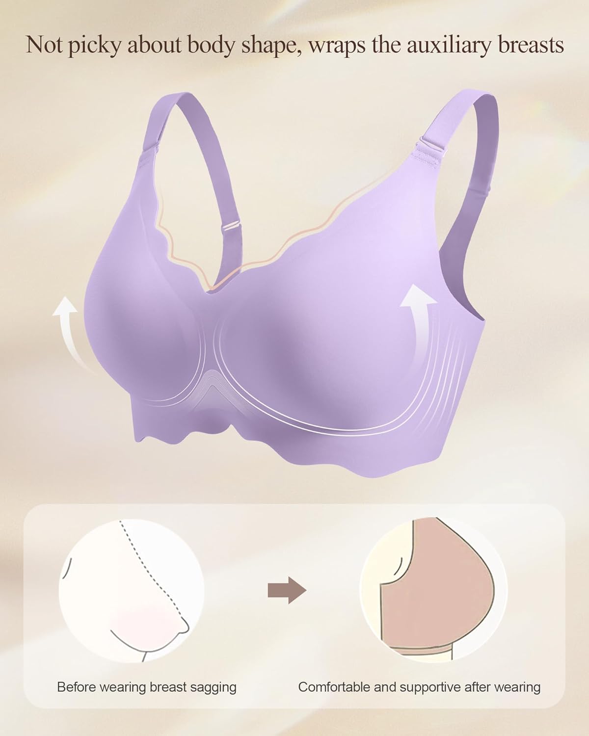 HORISUN Wireless Seamless Bras for Women No Underwire Wavy V Neck Soft Support Full Coverage Comfortable Bra - Image 7