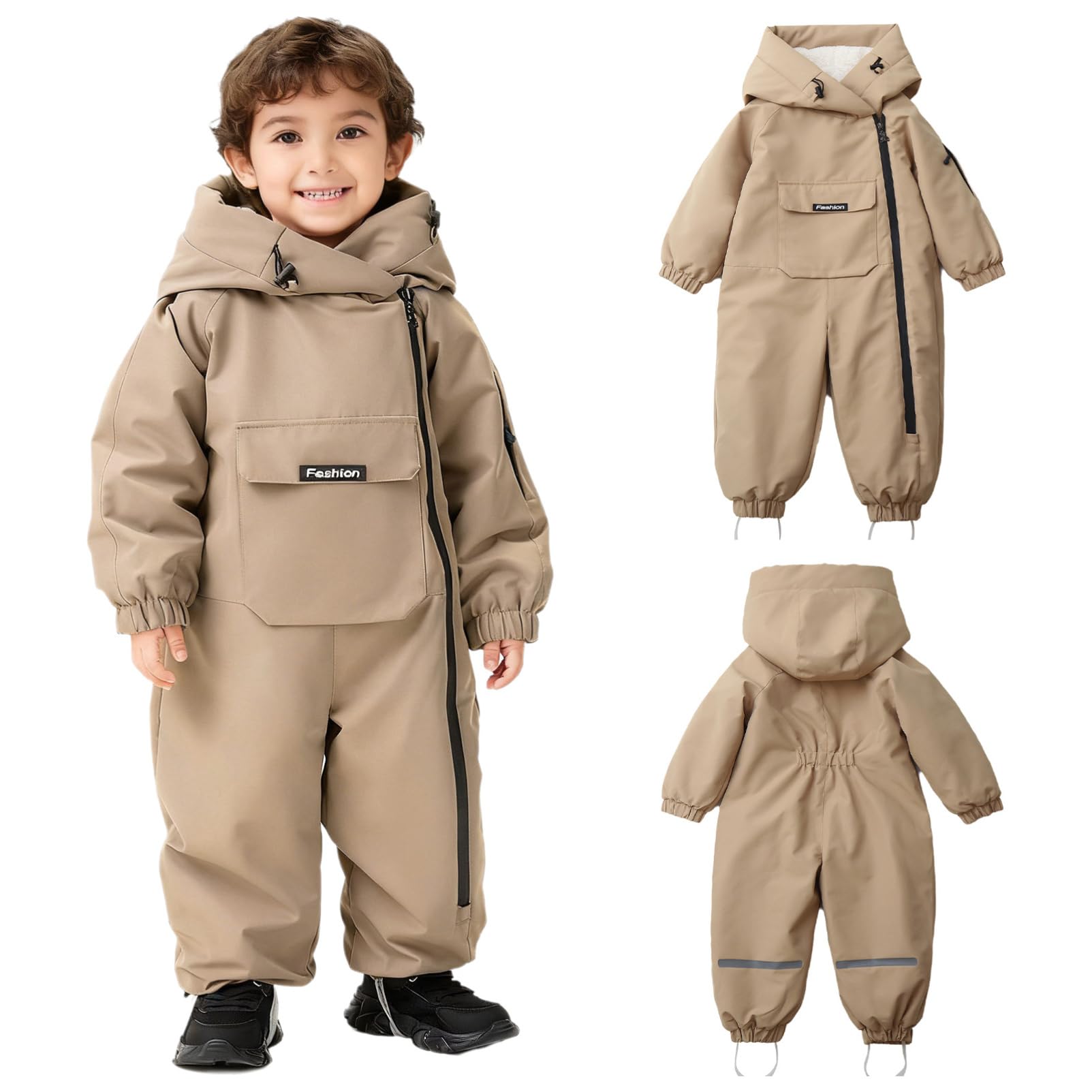 CHICTRY Tuta da Neve Intera per Neonato Neonata Pagliaccetto con Cappuccio Body in Pile Overall Jumpsuit Manica Lunca con Zip Tuta Invernale Snowsuit