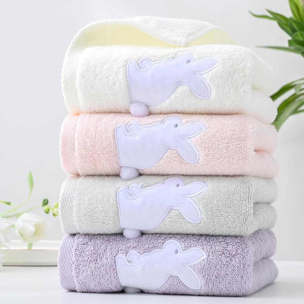 YiLUOMO 100% Cotton Beige Hand Towel Set of 2 Rabbit with Hairball Tails Design Easter Decor Soft Absorbent Decorative Towel for Bathroom 13 x 29 Inch