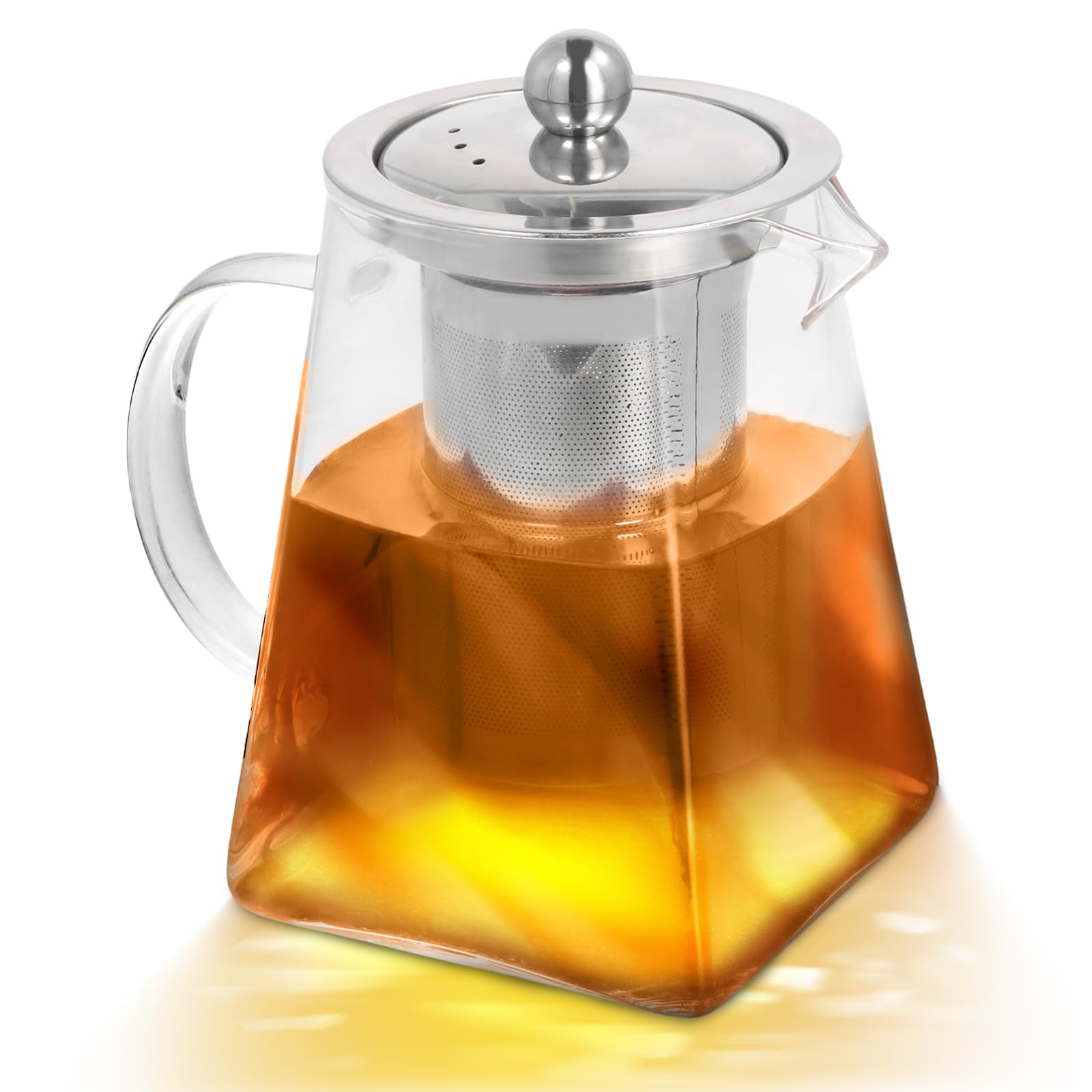 Glas Teekanne, 950ml Quadratische Glas-Teekannen mit Teesieb, Borosilikatglas Teekanne, für Tee, Kaffee, losen Tee, Teebeutel, Kräutertee, Herdsicherer Teebereiter (950, Milliliter)