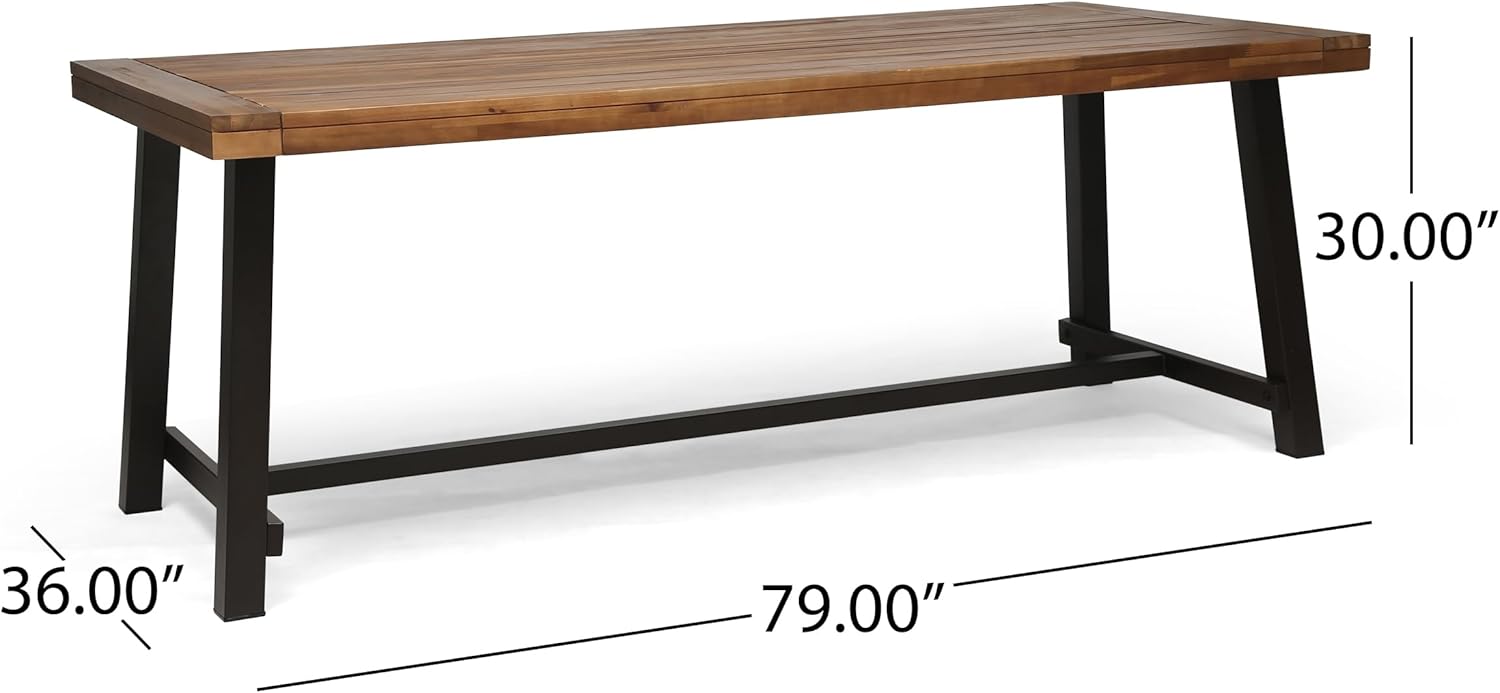 8-Person Acacia Wood Dining Table Set for Outdoor & Indoor Use - 79" Rustic Farmhouse Patio Table with Metal Frame, All-Weather Solid Wood Dinner Table for Garden, Kitchen, Balcony