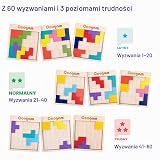 Coogam Drewniane puzzle z motywem Tangram blokują grę Brain Teasers z 60 wyzwaniami, rosyjskie budyki 3D, drewniane puzzle, Montessori STEM, zabawka edukacyjna, prezent dla dzieci i dorosłych