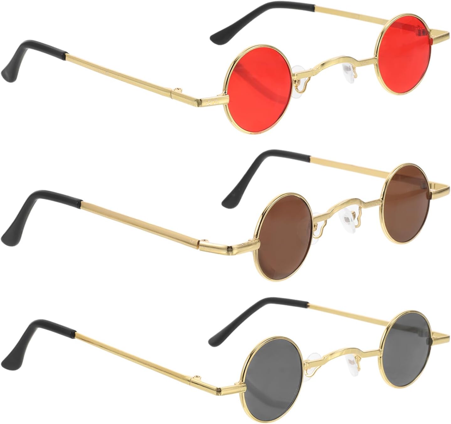 KOMBIUDA 3pcs Retro Steampunk Circle Sunglasses Set, Vintage Small round Frame Metal Eyewear for Women and Men, UV Protection Hipster Style Sun Glasses