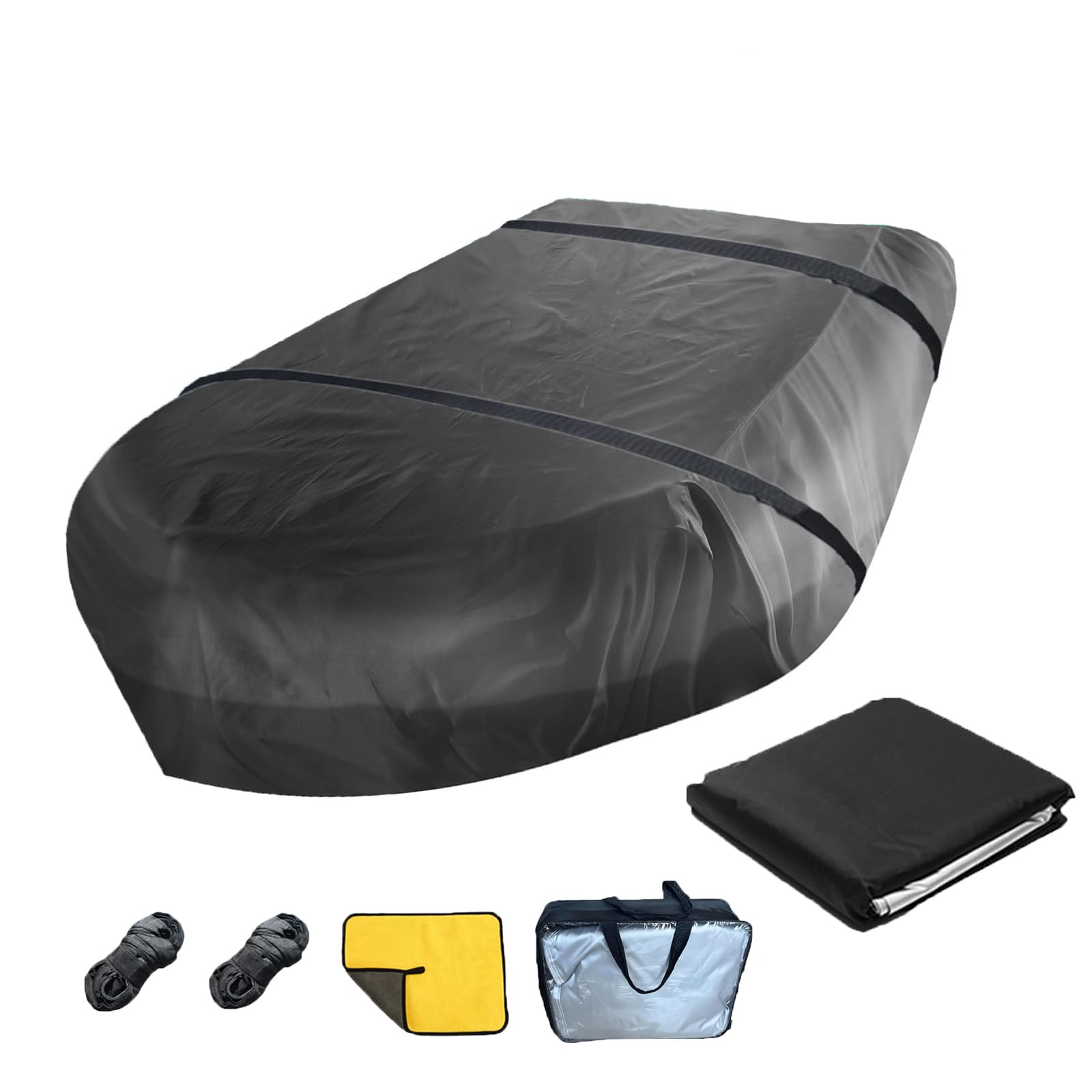 Dinghy Cover 6 Sizes Boat Covers Waterproof Anti-UV Paddle Boat Covers for Small Inflatable and Rigid Inflatable Boats, with 2 Reinforced Straps Black-8-9ft