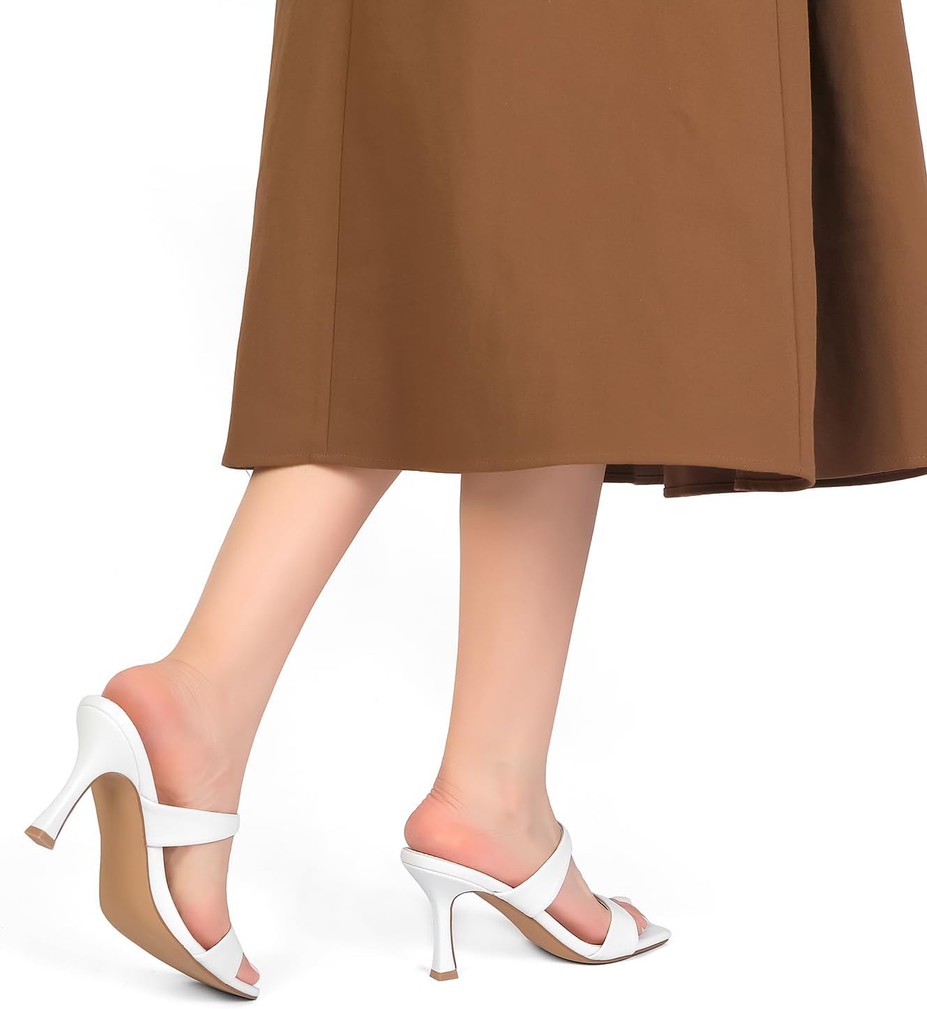 Kitten Heels for Women Two Strap Square Open Toe Mules Heels Slip On Mid Heeled Sandals - Image 6