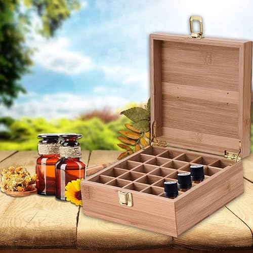 Miniatura 5 de Pure Vie Caja de almacenamiento de bambú de aceite esencial, presentación de exhibición de viaje, capacidad para 25 botellas para 5, 10, 0.5 fl oz,