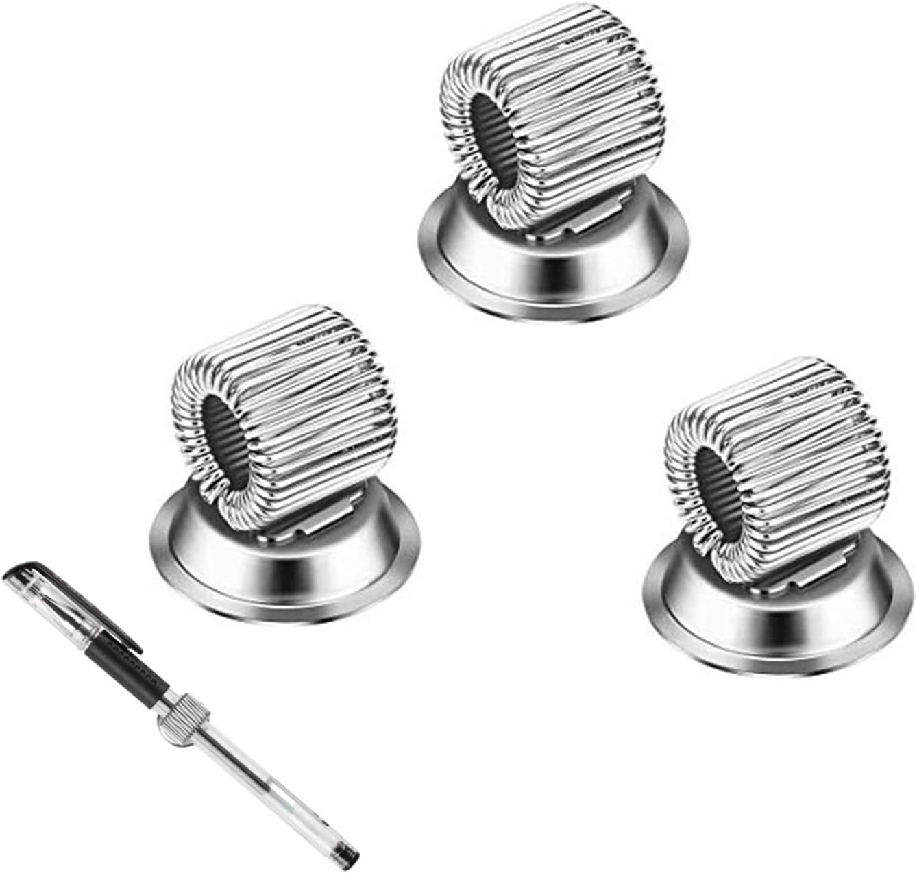 Medsuo 3pcs Strong Magnetic Single Pen Holders Organizer Clips with Adjustable Spring Loop Fit for Any Size Pens Removable Push Pins on Refrigerator, Whiteboard, Erase Board and Bulletion Board