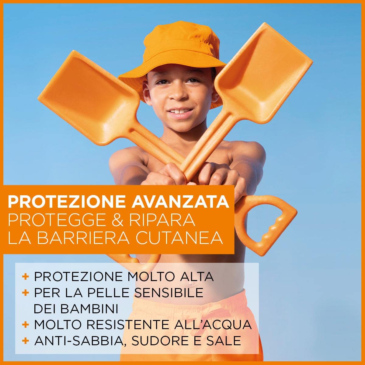 Garnier Ambre Solaire Advanced Sensitive Kids Ceramide Protect Spray Gachette Protettivo SPF50+, 270 ml