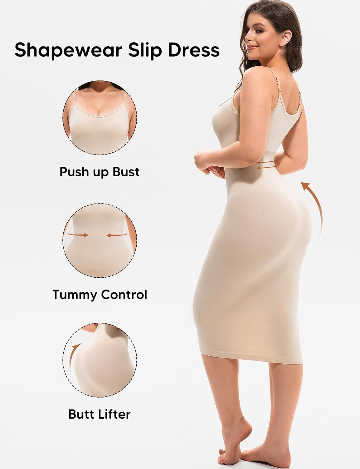 Shapewear Slip Dress for Women Under Dress Tummy Control Body Shaper Full Slip Spaghetti Straps Bodycon Dresses