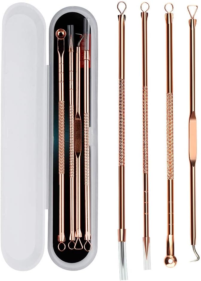 Blackhead Remover Pimple Popper | Comedone Extractor Tool Professional 4Pcs Acne Removal Kit | Treatment for Blemish Whitehead Popping Zit Popper Rose Gold