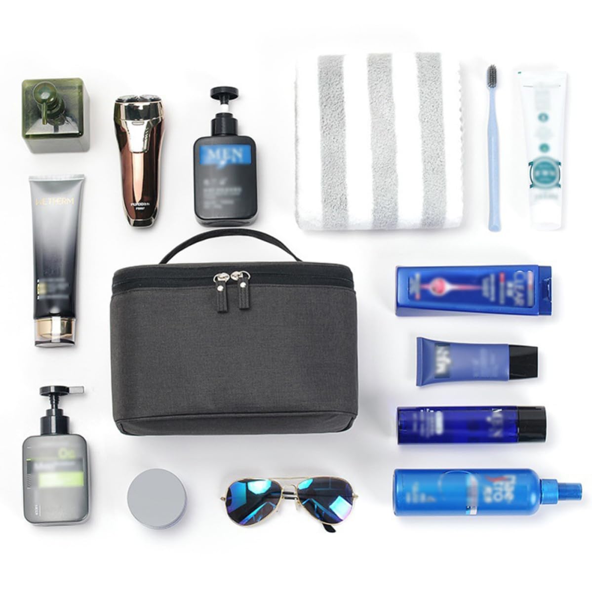 Borsa Cosmetici da Viaggio Nera, Capiente e Portatile | Tessuto, Organizer per Bagno e Attività All’aperto, Pratica per Trucchi e Articoli da Toilette