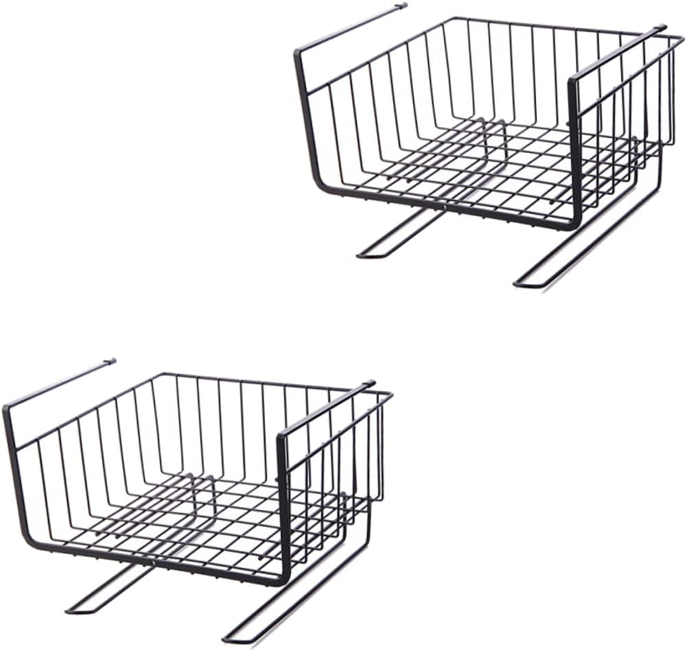 Kitchen under Cabinet Shelf Compartment Storage Rack Wardrobe Organizer Sturdy Wire Towel Holder for Cabinets Black for Space-saving