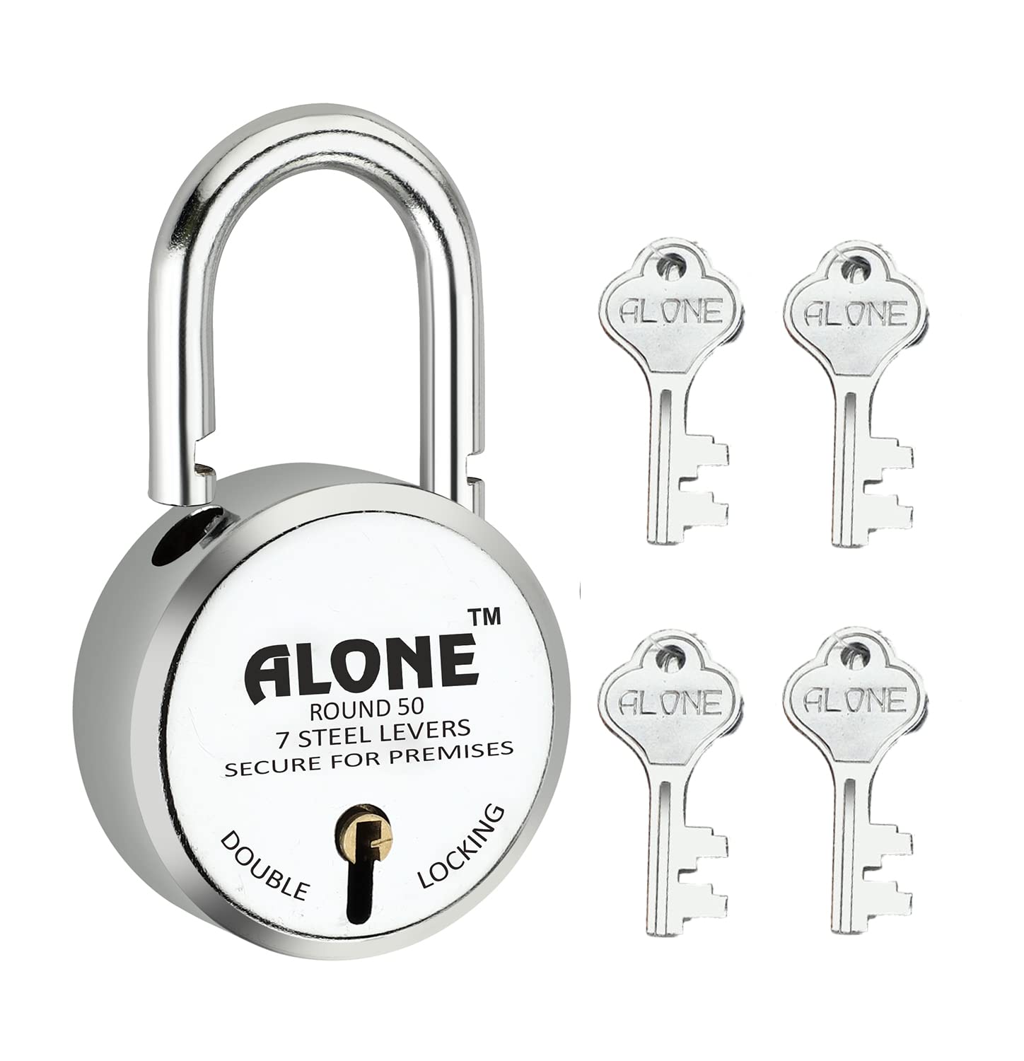 Alone Padlocks Small Size 50mm 6 Keys Lock | Hard Shackle Double Locking | Lock and Keys for Home Door Gate Shop Shutter Office, Chrome Finish Rust Resistance | Made in India (Pack of 01) — Amazon image 21