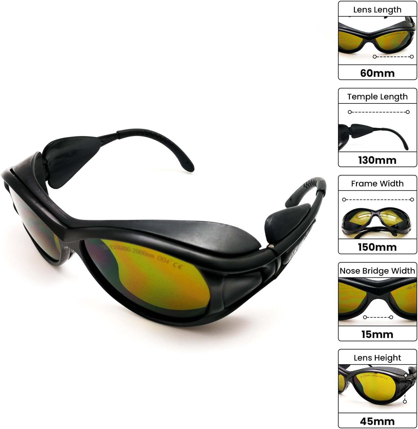 MCWlaser Laser Safety Protective Glasses Goggles 190-450 & 800-2000nm Typical For 355nm 405nm 445nm 450nm 808nm 980nm 1064nm 1085nm 1320nm 1342nm 1470nm 1550nm Absorption Type EP-5 Style 9