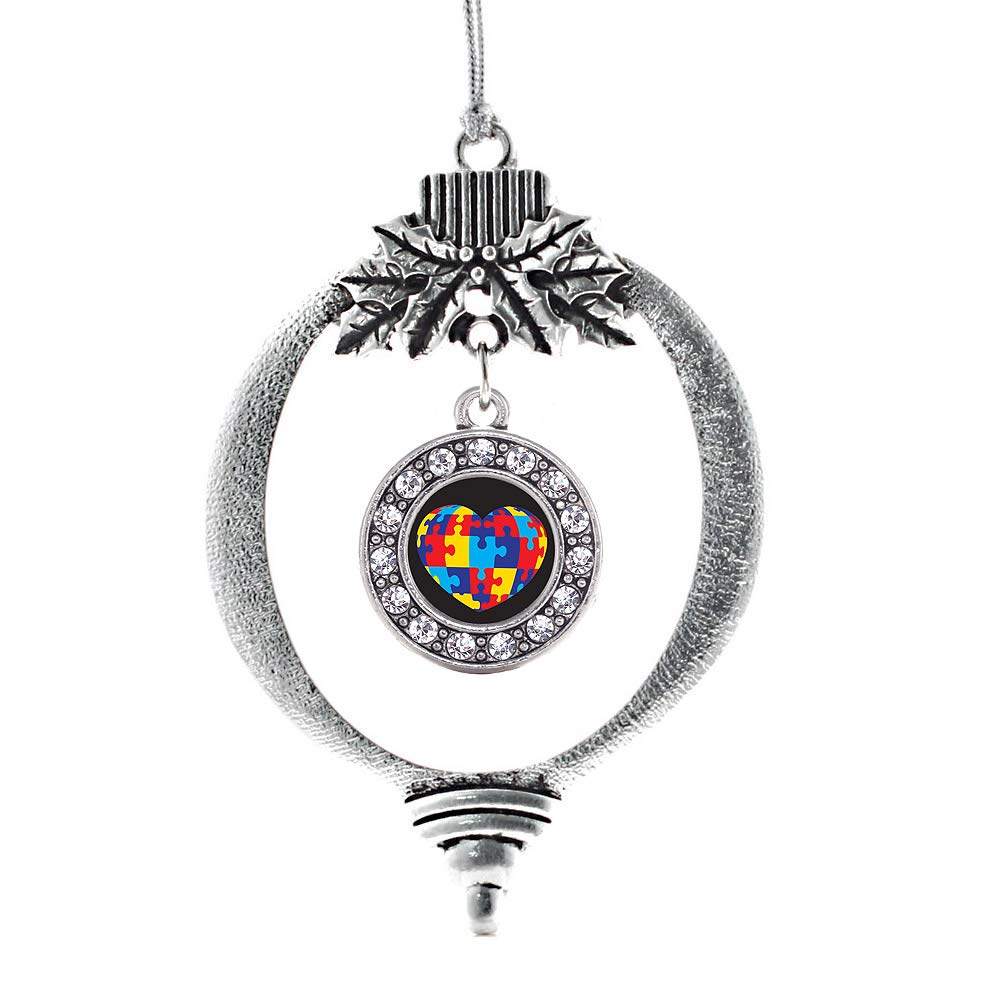 Inspired Silver - Autism Awareness Heart Charm Ornament - Silver Circle Charm Holiday Ornaments with Cubic Zirconia Jewelry