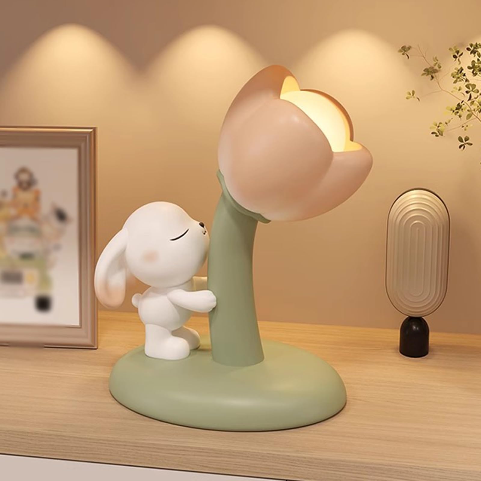 Lampka nocna Cute Bunny Lampka nocna Lampka nocna do pokoju dziecięcego Lampka nocna do sypialni Kwiatowa lampa stołowa Lampka do spania Wersja z wtyczką Lampka biurkowa