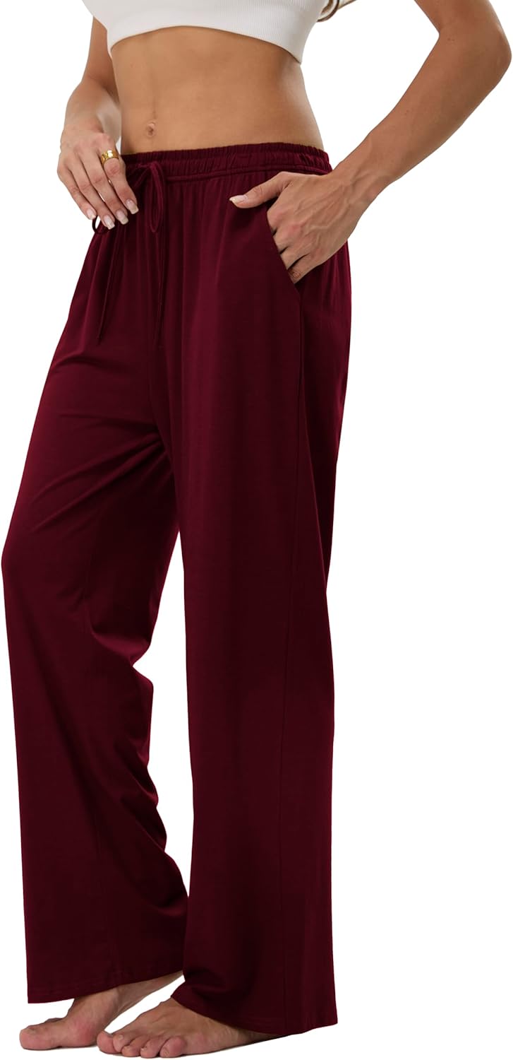 Women's Cotton Pajamas Pants Wide Leg Casual Modal Loose Fit Sleep Soft Comfort Flowy Lounge Pj Bottom with Pockets