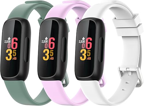 Vanet 3-Pack Silicone Band Compatible with Fitbit Inspire 3, Adjustment Sports Soft Sports Replacement Straps for Women Men