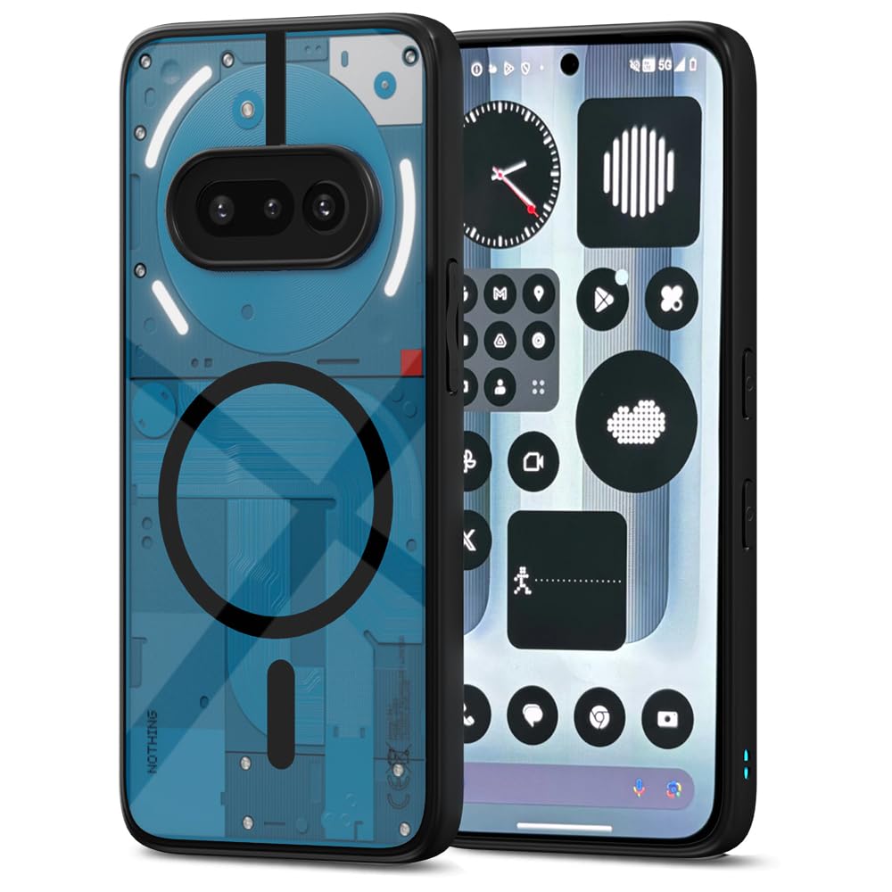 Pikkme Back Cover for Nothing Phone 3a 5G Compatible with Mag-Safe | Shockproof Design | Hard Transparent Back Case (Black)