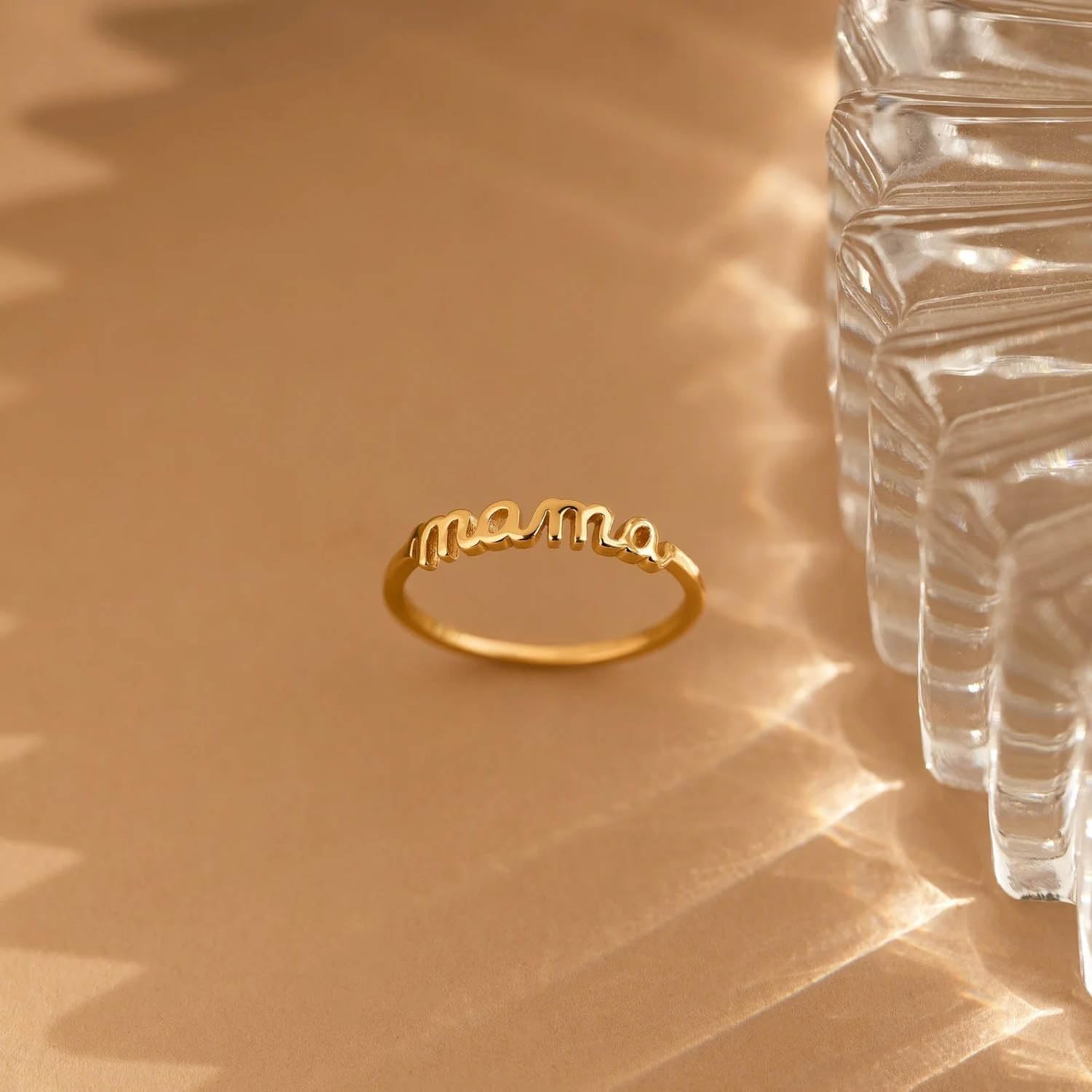 CAITLYNMINIMALIST 18K Gold Plated Sterling Silver Dainty Small Mama Ring Gift for New Mom Grandma Wife