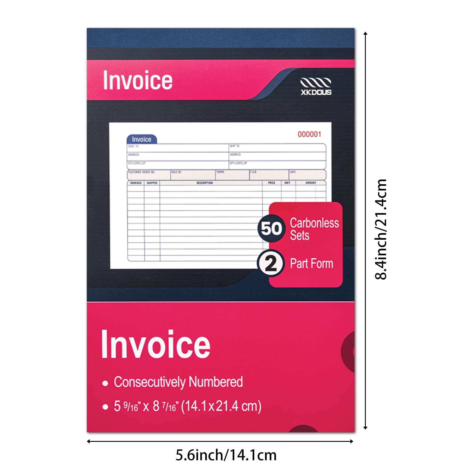 XKDOUS Lot de 10 carnets de factures en 2 parties sans carbone, 14 x 21 cm, carnet de reçus pour petites entreprises, 50 ensembles par livre