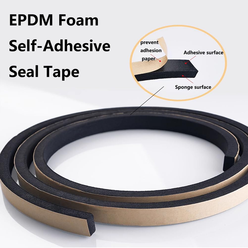 1Cinta de Espuma EPDM Autoadhesiva Sello de Goma para Sellado de Puertas Ventanas, Junta de Aislamiento para Automóviles, Protección contra el Polvo,10mm×30mm
