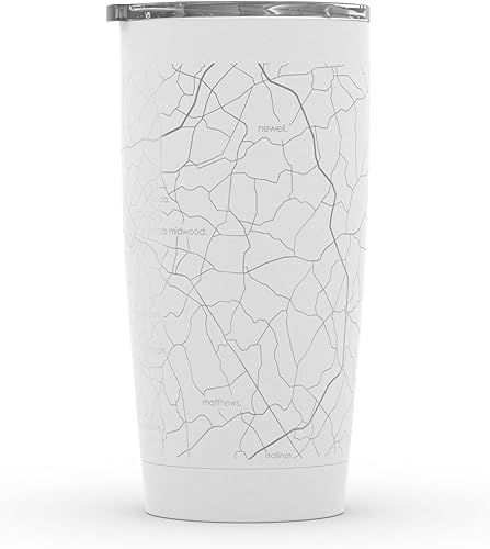 Vista 7 de Well Told Vaso de café aislado con diseño de mapa de Nueva York grabado, taza de acero inoxidable grabada (20 onzas, negro) con aislamiento de mapa