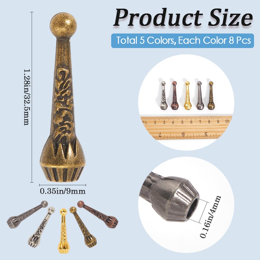 GORGECRAFT 40Pcs 5 Colors Bolo Tie Tips Bulk Metal Alloy Golden Antique Silver Bronze Black Red Replacement Cord End Caps for DIY Crafting Bolo Ties Necklaces Bracelets Jewelry Making