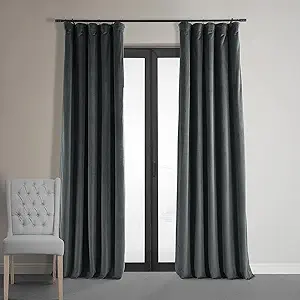 HPD Half Price Drapes Signature Velvet Thermal Blackout Curtains for Living Room 84 Inch Long (1 Panel) Rod Pocket Insulated Blackout Curtains for Bedroom Window Curtains, 50W x 84L, Natural Grey