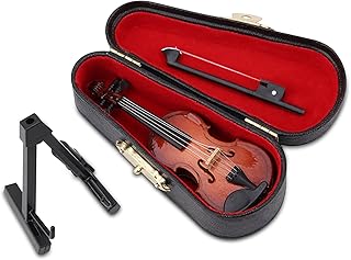 Cyrank Miniature Violin Mini Musical Instrument, Wooden Mini Violin Model Display Musical Instrument Dollhouse Furniture Model Decoration Gift for Music Lover