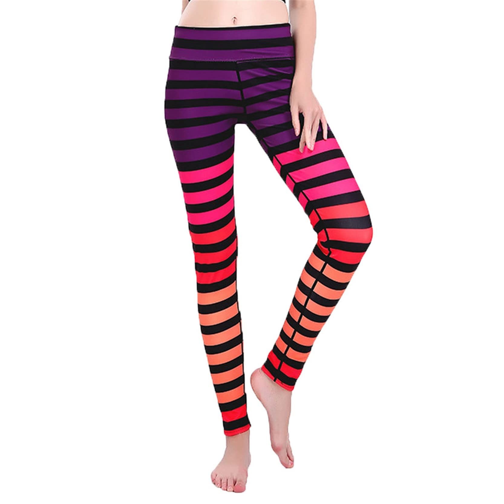 Legginsy damskie Push Up, Wzór damski Wzór Legginsy Rajstopy o wysokiej talii Kontrola brzucha 7/8 długości Slim Yoga Spods Szybkie suche tyłki rozciągliwe sportowe legginsy do jogi (Color : Multicol