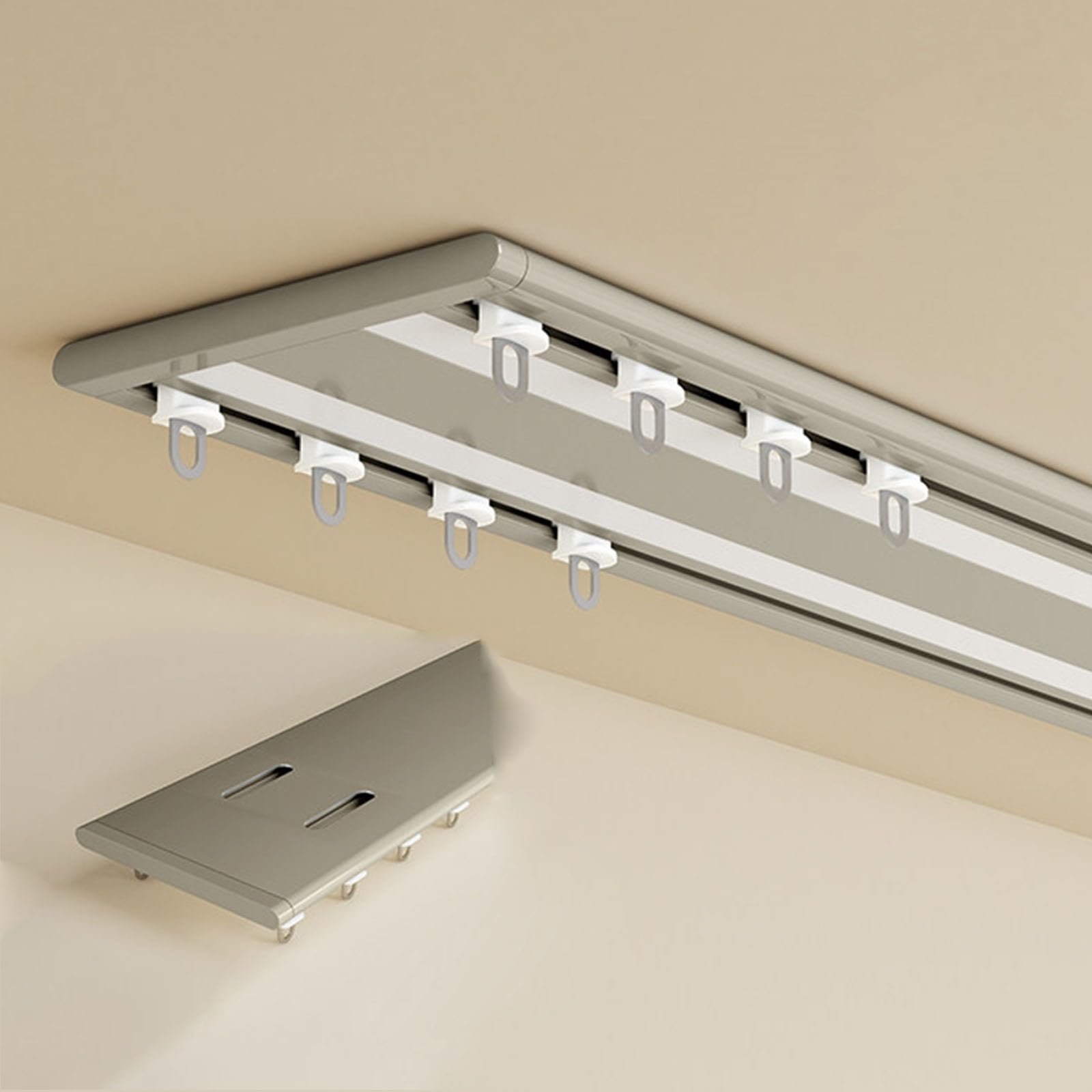 Double Curtain Track Ceiling Mounted Heavy Duty 1m 2m 3m 4m 5m Aluminium Rail Slimline Room Divider Track Kit With Quiet Gliders For Bay Windows Campervan Hospital(Champagne,3.3M/10.8FT)
