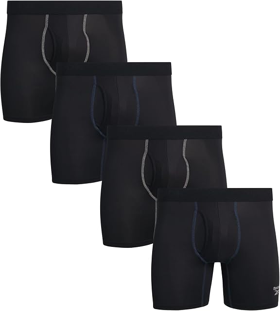 Reebok Men's Underwear - Performance Boxer Briefs with Fly Pouch (4 Pack)