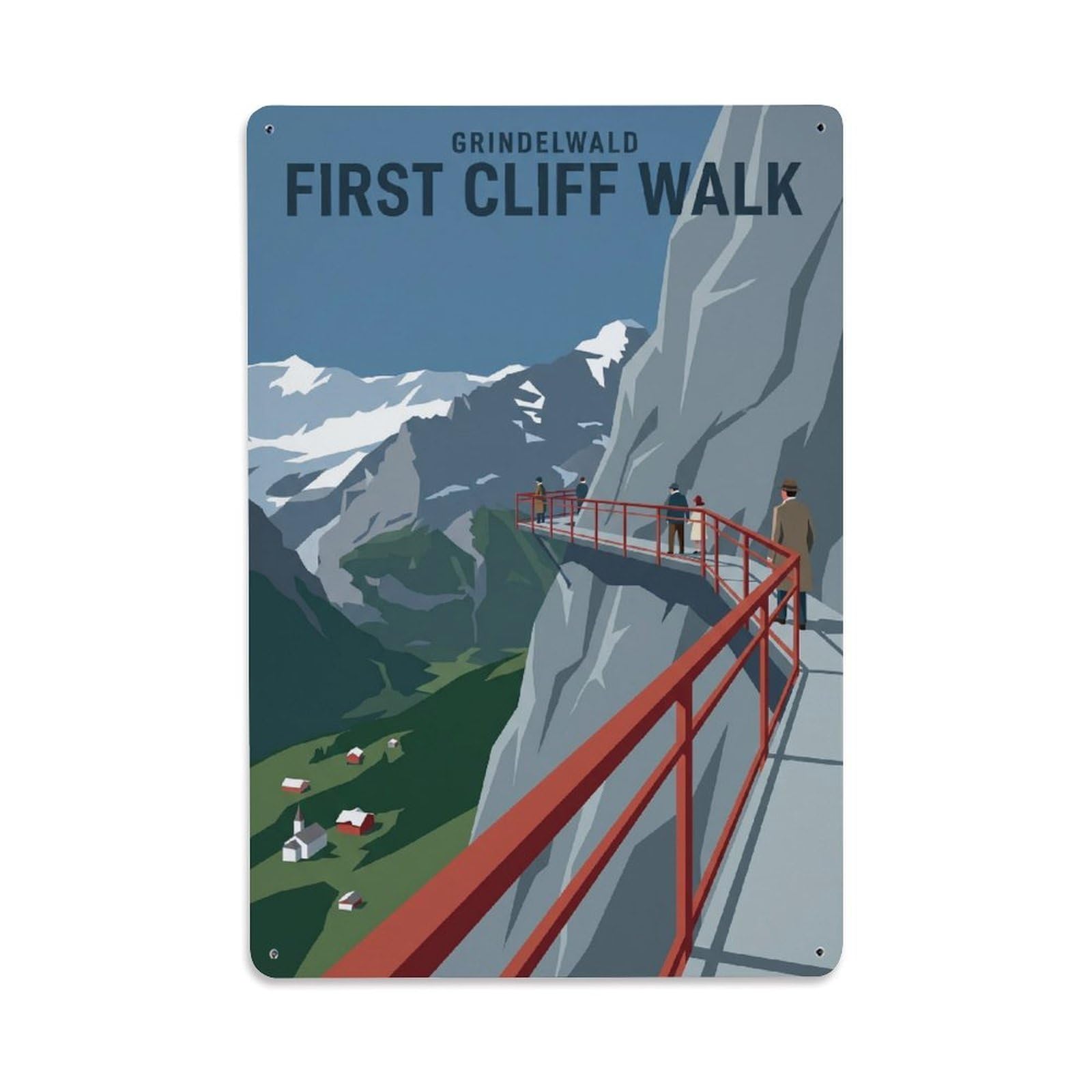 Gead 8X12inch Style Vintage Travel Switzerland Cliff Trail Metal Tin Sign