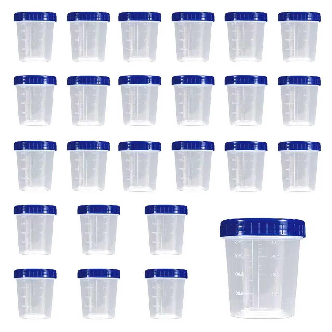 Lot de 25 flacons d'échantillons d'urine de 120 ml avec couvercle à visser – Gobelets étanches pour tests médicaux, visites chez les médecins et analyses en laboratoire, pots de test
