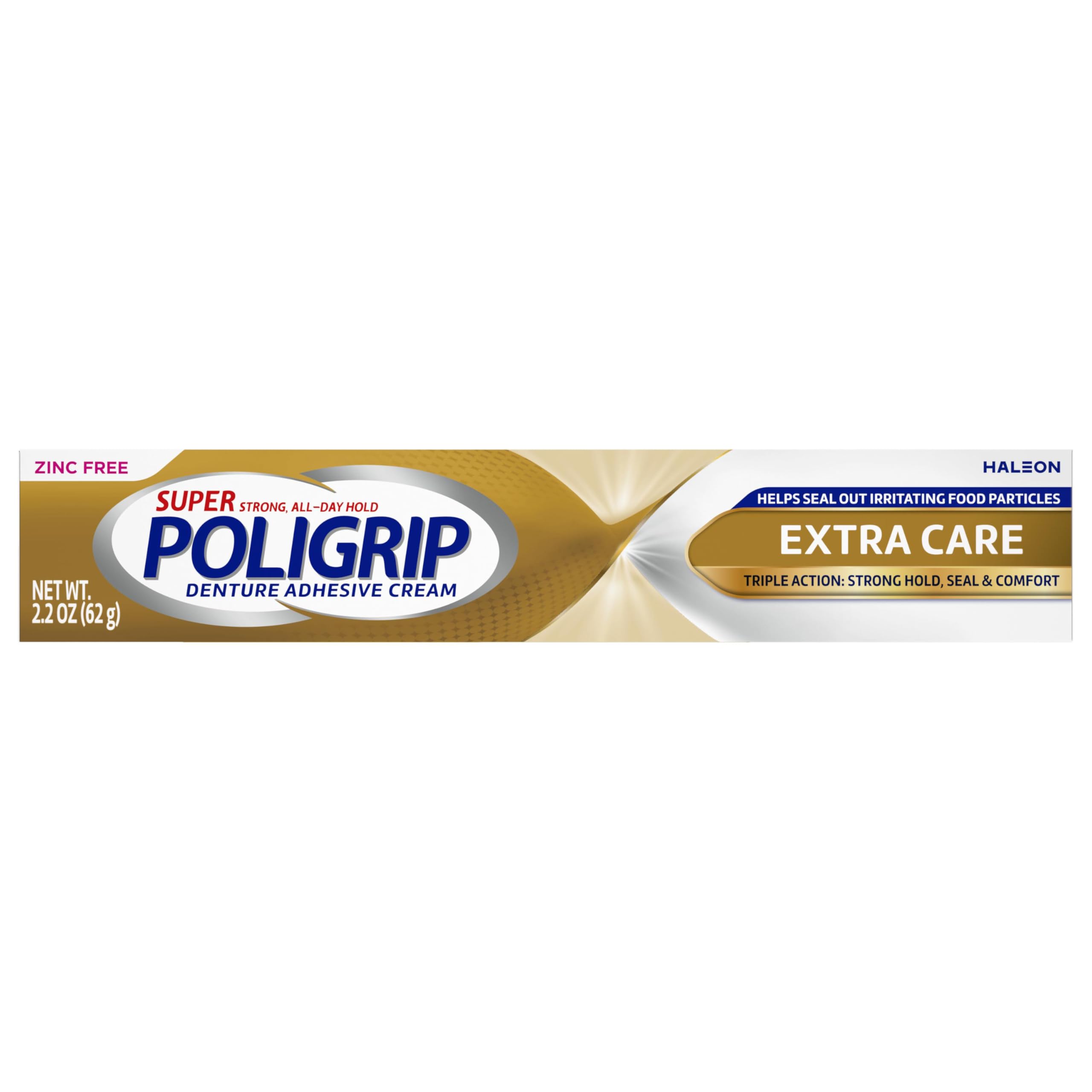 Super Poligrip Extra Care Lot de 4 crèmes adhésives pour prothèses dentaires sans zinc 62,4 g