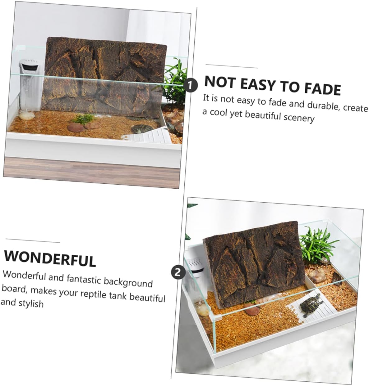 2pcs Pu Turtle Tank Background Boards Lightweight Reptile Aquarium Decor Easy to Install Terrarium Backdrop with Vibrant Colors and Textures