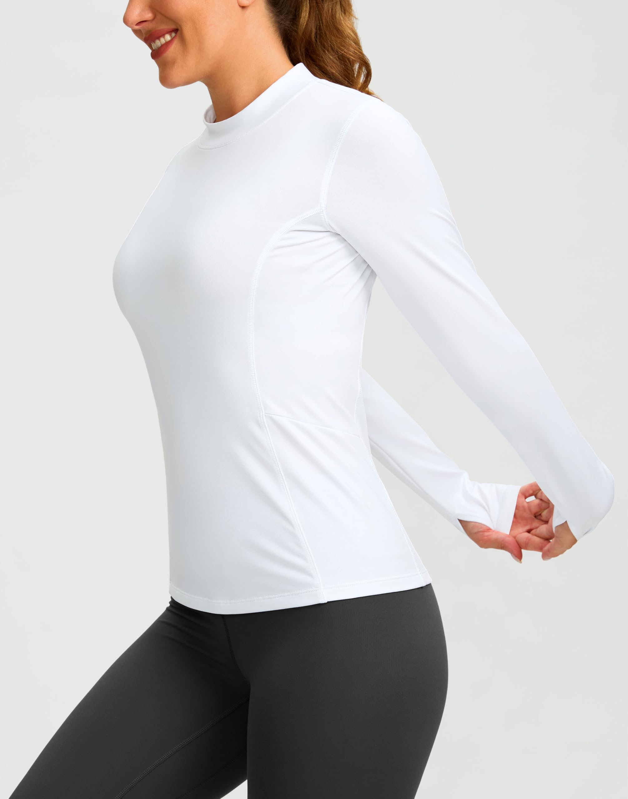 SANTINY Camicie termiche a maniche lunghe da donna in pile con collo a lupetto top invernale per allenamento da corsa con tasche con cerniera