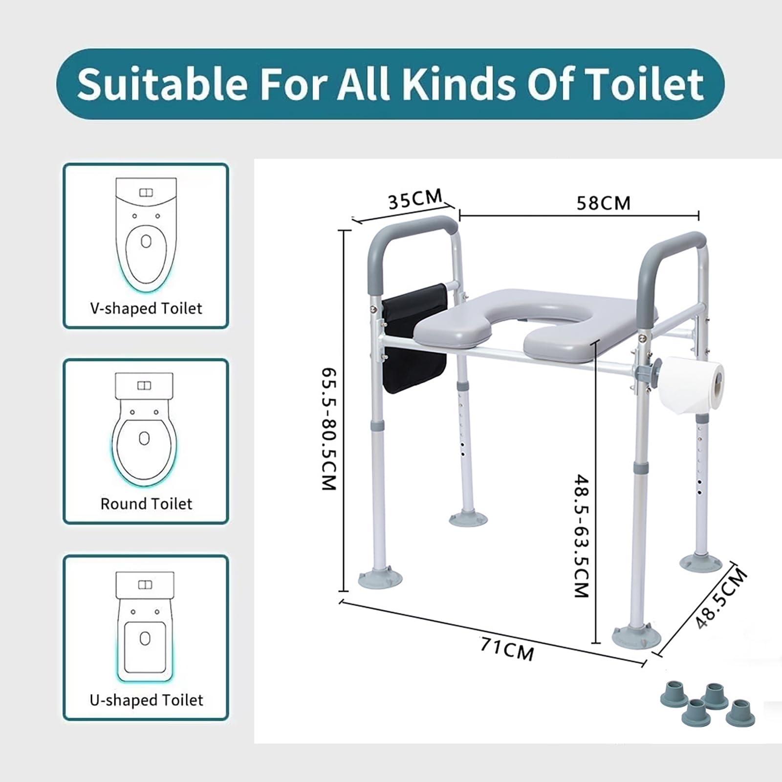 NEWFUN Rialzo WC per Anziani, Alzata per wc, Sollevatore per WC Senior con Regolazione in Altezza, Adatto a Tutti i WC Standard, Capacità di Carico: 150KG