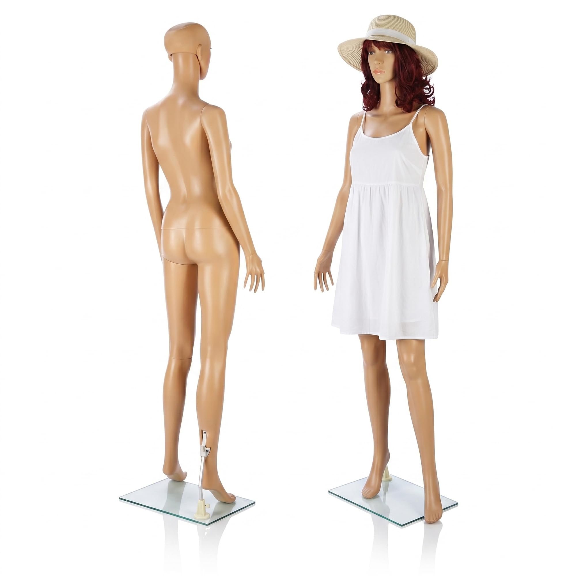Mucola Schaufensterpuppe Weiblich 175 cm mit Glasfuß – Mannequin Konfektionsgröße 36-38, drehbarer Kopf, abnehmbares Haar | Schneiderpuppe PE-Plastik für Schaufenster, Boutique, Messe und Showroom