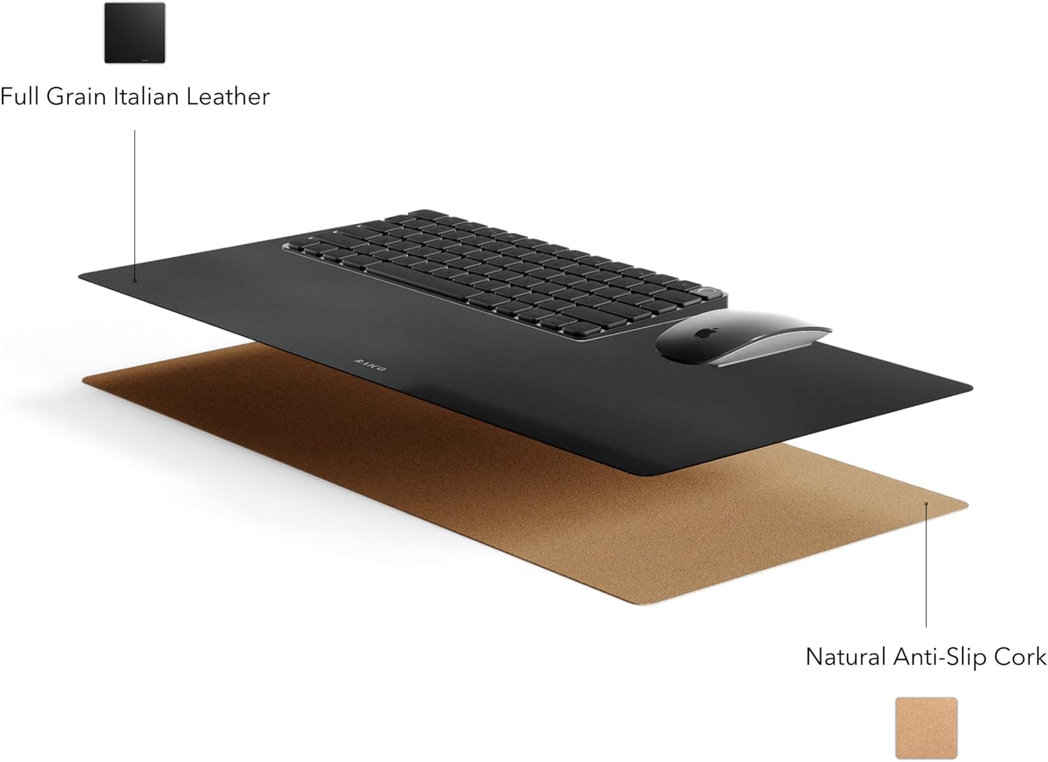 Leather Desk Mat Non Slip Large Mouse Pad Desk Blotter (Deep Black, Large - 33.5" x 15.7")