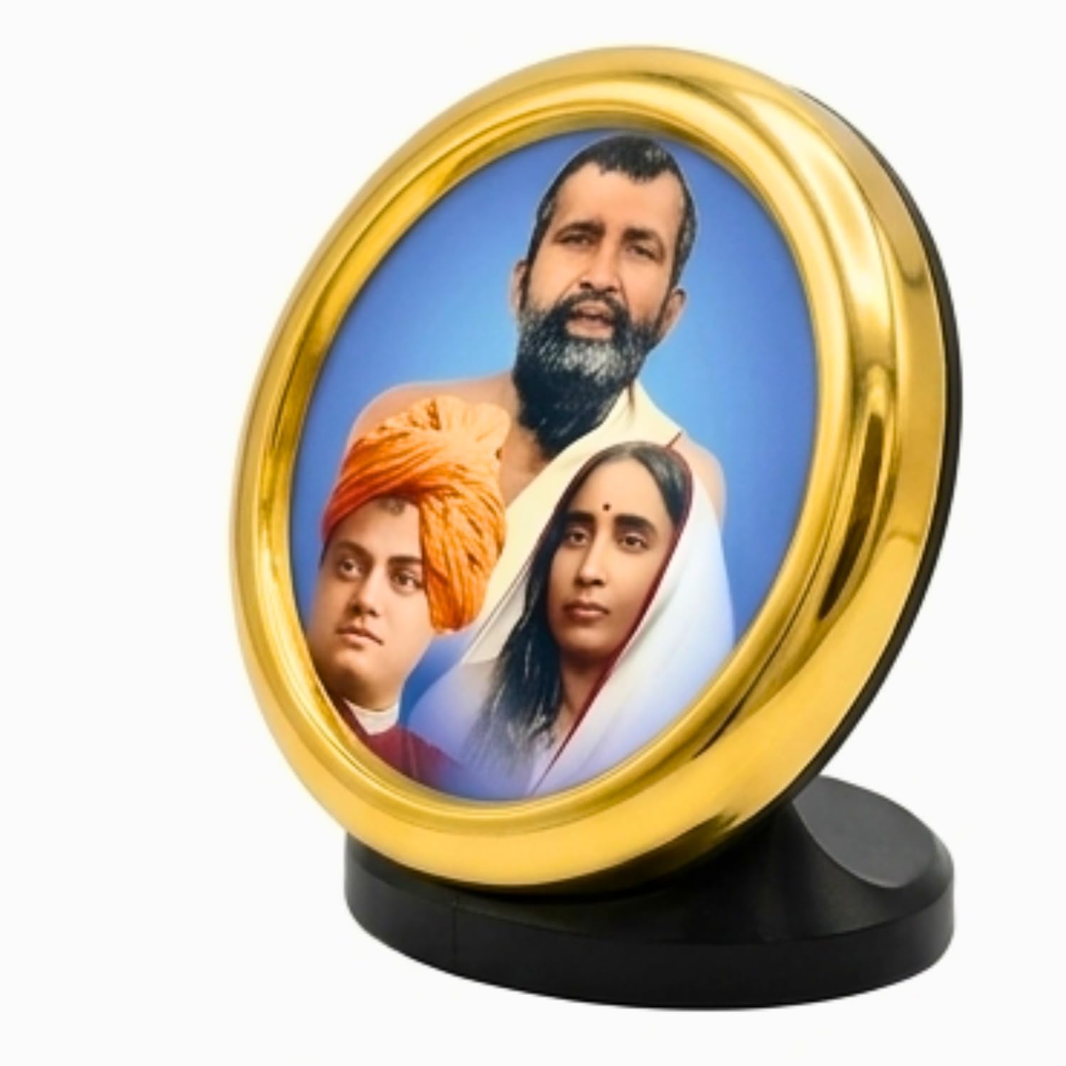 Sri Ramakrishna, Swami Vivekananda & Sarada Devi Gold Plated Metallic Photo Frame for Car Dashboard & Table Decor Glossy Finish | Compact & Elegant Design Study Desk, Puja Room, Home Temple & Office Decor-image-49
