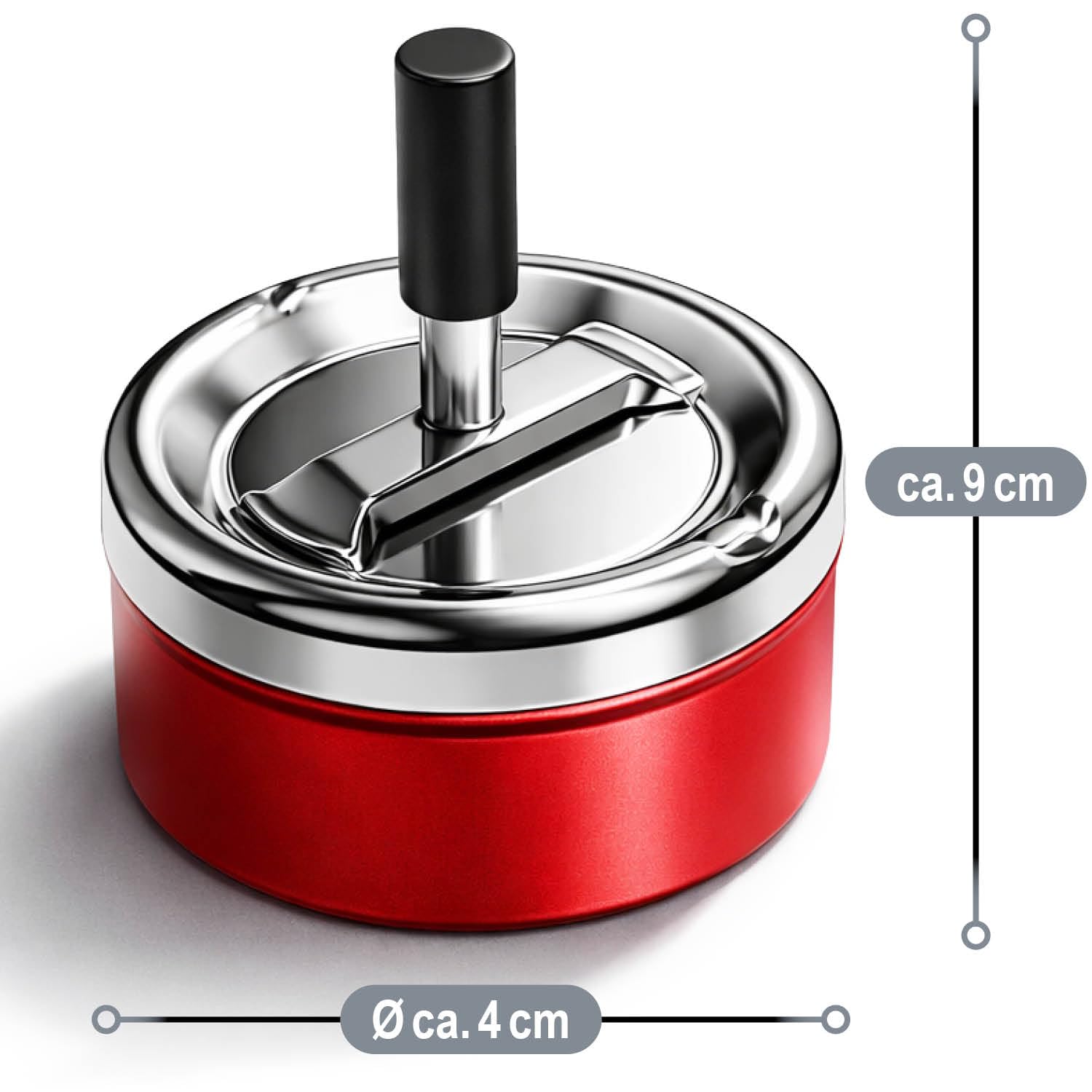 com-four® 2 popielniczki obrotowe metal Ø 9 cm, popielniczka z pokrywa | model ograniczajacy zapachy do uzytku wewnatrz i na zewnatrz
