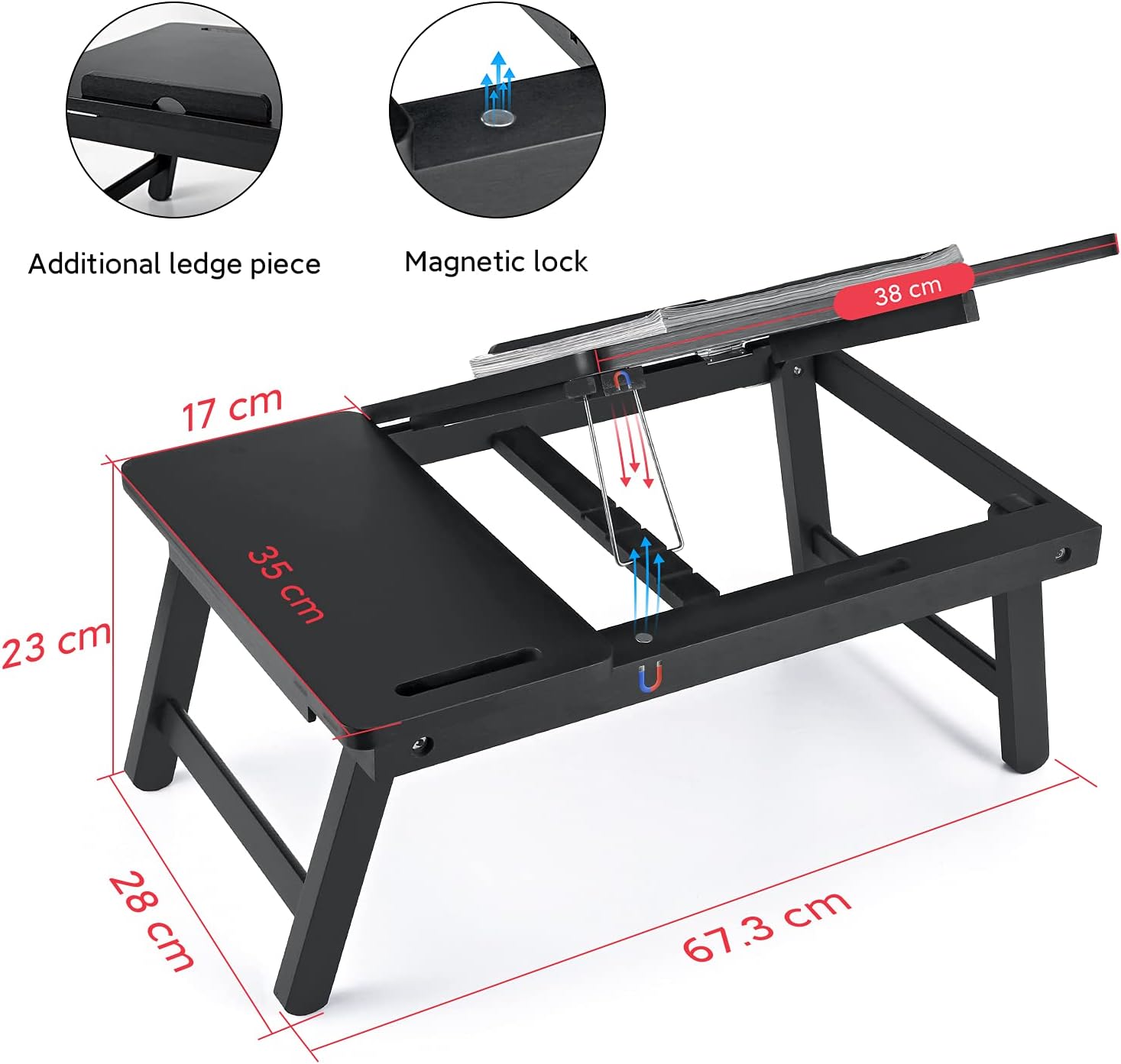 Lap Desk Nnewvante Bed Tray Table Foldable Laptop Desk Bamboo Breakfast Serving Tray w' Tilting Top Drawer Tablet Slots, Black